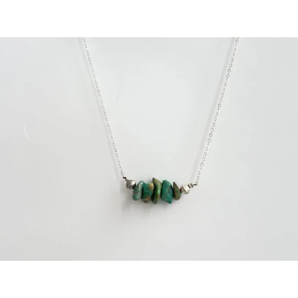 Freeform Turquoise Gemstone Sterling Silver 925 Vintage Pendant Necklace - 16" - Picture 11 of 15